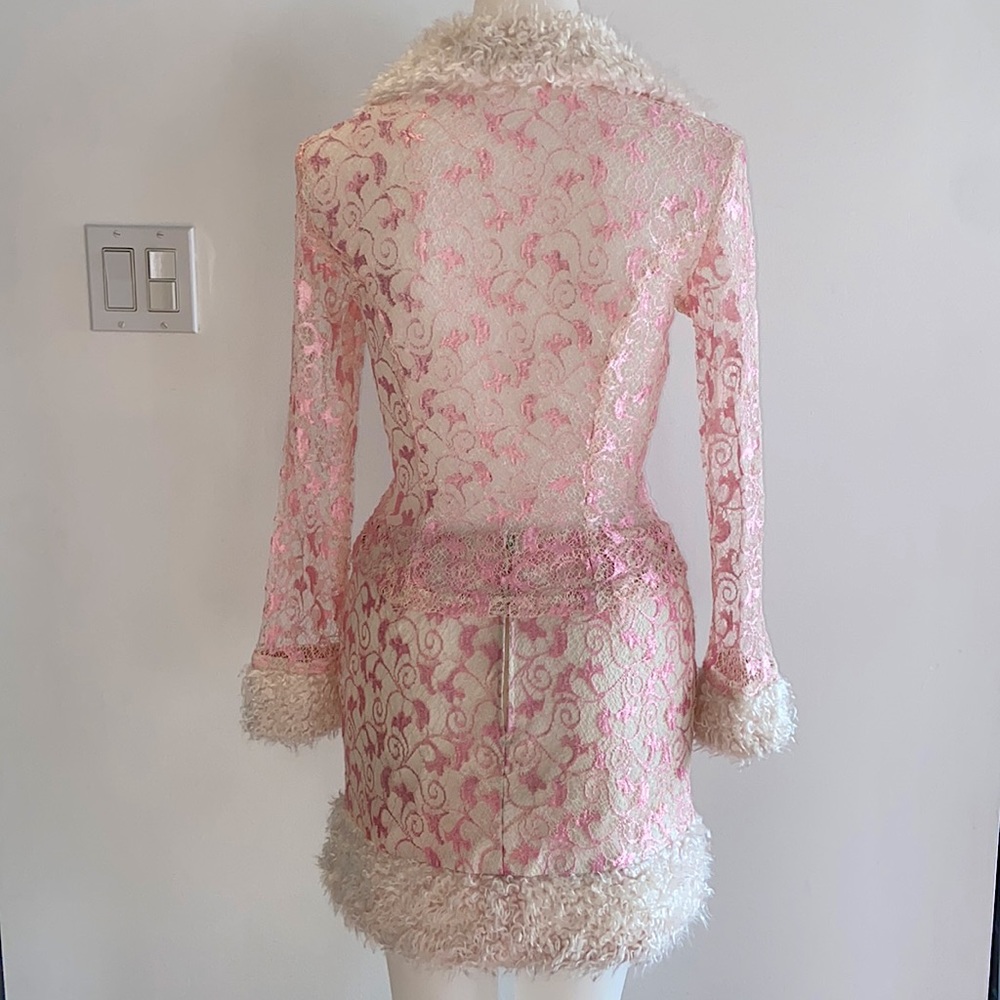 90s Vintage Pink & White Lace With Fur Set - Picture 11 of 12